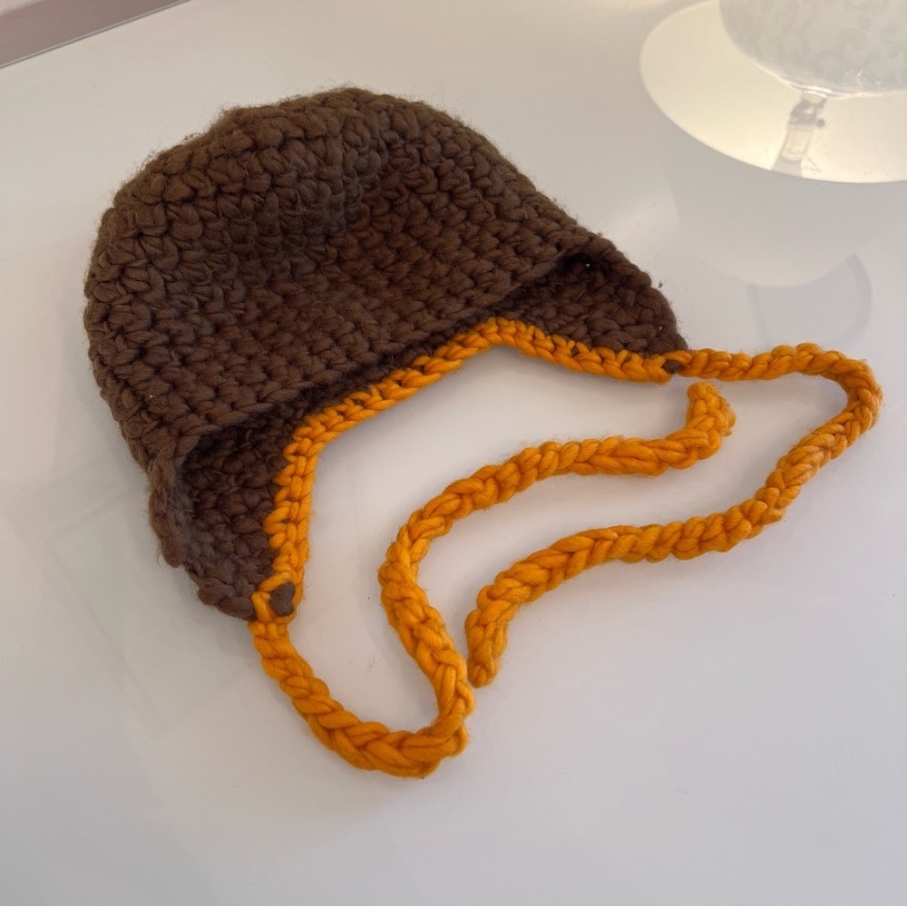 DELUX Knit Earflap Beanie Hat Green With Orange Tassels Winter Cold Weather - Picture 5 of 8